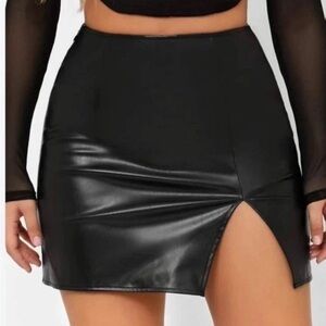 Shein Faux Leather Womens Mini Skirt M 6 Slit Party Going Out New Years Eve